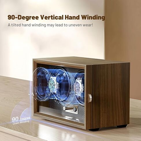 Watch Winder for 2 Watches, Black Walnut Wood, 4 Rotation Modes with LED Lighting, Ultra Silent in Saudi Arabia