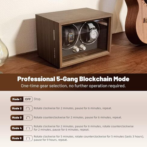 Watch Winder for 2 Watches, Black Walnut Wood, 4 Rotation Modes with LED Lighting, Ultra Silent in Saudi Arabia
