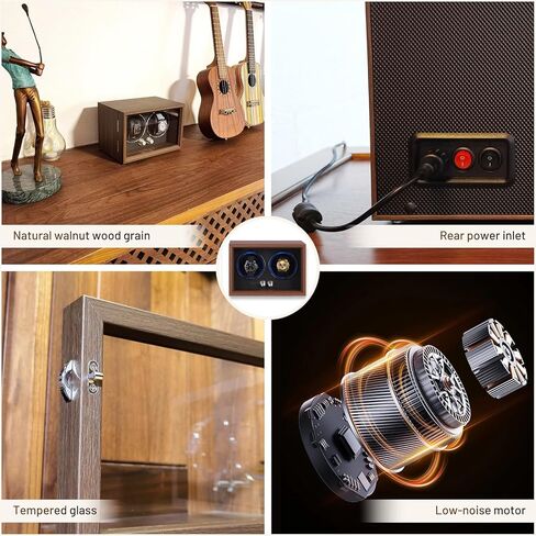 Watch Winder for 2 Watches, Black Walnut Wood, 4 Rotation Modes with LED Lighting, Ultra Silent in Saudi Arabia