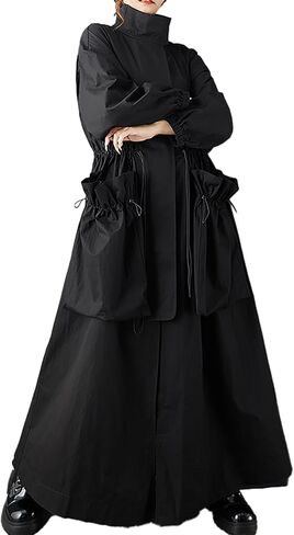 ellazhu Women's Coats Lapel Solid Long Sleeve Zip Up Plus Size Maxi Hem Side Pockets GZ696 A in Saudi Arabia