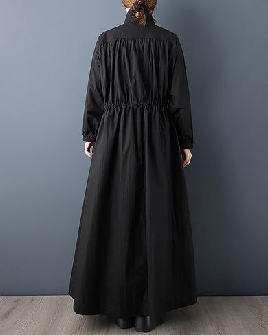 ellazhu Women's Coats Lapel Solid Long Sleeve Zip Up Plus Size Maxi Hem Side Pockets GZ696 A in Saudi Arabia