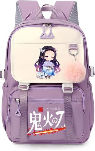Cute Anime Backpack for Kids Teens Multi-Pocket School Bag with Large Capacity Fashion Laptop Backpack for Girls Boys (Black-B) in Saudi Arabia