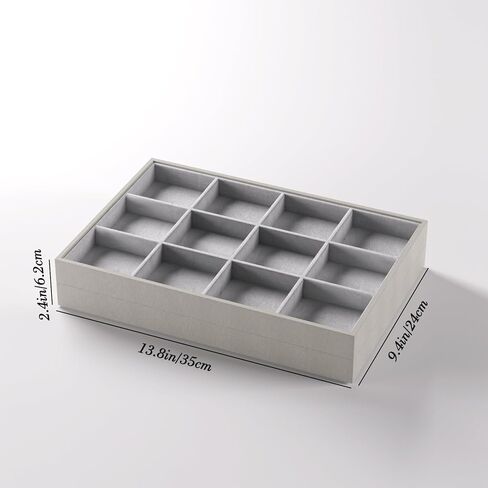 2-Piece Gray leather Stackable Jewelry Organizer Tray Set, Bracelet Ring Earring Holder Box, Necklace Display Stand for Storage and Retail Display (12 Grids) in Saudi Arabia
