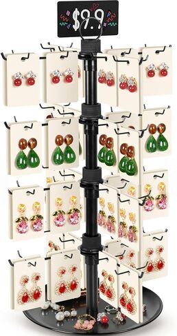 Jewelry Display for Vendors with 80 Hooks, 4 Tier Rotating Display Stand Earring Holder Organizer Adjustable Height, Earring Rack Keychain Necklace Bracelet Display for Retail in Kuwait