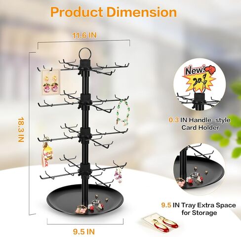 Jewelry Display for Vendors with 80 Hooks, 4 Tier Rotating Display Stand Earring Holder Organizer Adjustable Height, Earring Rack Keychain Necklace Bracelet Display for Retail in Kuwait