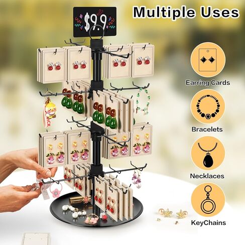 Jewelry Display for Vendors with 80 Hooks, 4 Tier Rotating Display Stand Earring Holder Organizer Adjustable Height, Earring Rack Keychain Necklace Bracelet Display for Retail in Kuwait