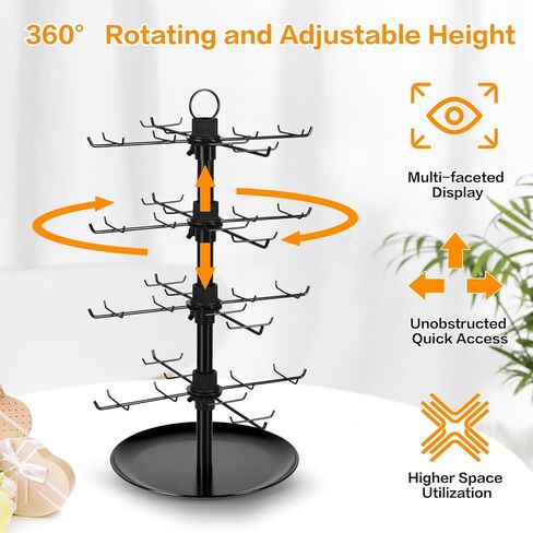 Jewelry Display for Vendors with 80 Hooks, 4 Tier Rotating Display Stand Earring Holder Organizer Adjustable Height, Earring Rack Keychain Necklace Bracelet Display for Retail in Kuwait