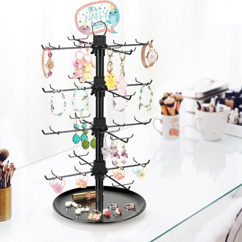 Jewelry Display for Vendors with 80 Hooks, 4 Tier Rotating Display Stand Earring Holder Organizer Adjustable Height, Earring Rack Keychain Necklace Bracelet Display for Retail in Kuwait