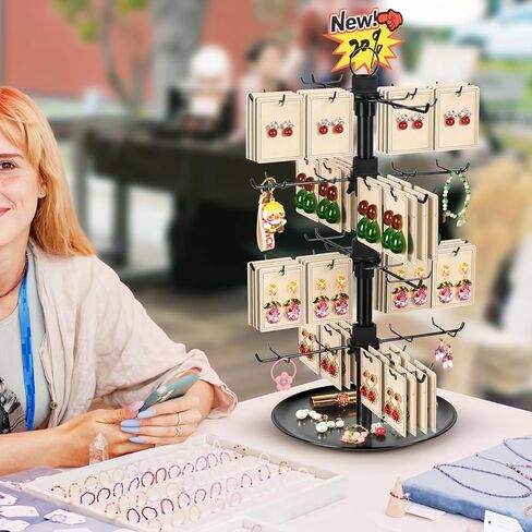 Jewelry Display for Vendors with 80 Hooks, 4 Tier Rotating Display Stand Earring Holder Organizer Adjustable Height, Earring Rack Keychain Necklace Bracelet Display for Retail in Kuwait