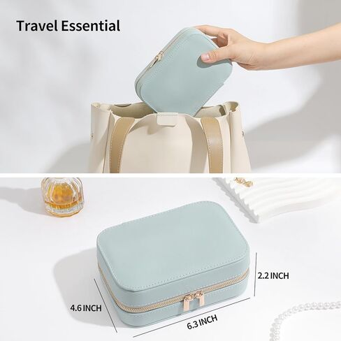 1 pcs Genuine Leather Travel Jewelry Organizer Case with Mirror for Women, Small Mini Portable Jewelry Box for Ring Earrings Necklace Bracelet Luxury Gift for Women (pink) in Saudi Arabia