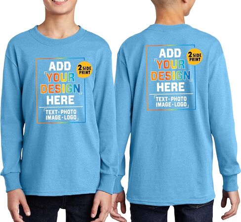 Custom Youth Long Sleeve Shirt Add Your Own Image Photo Text Front Back Side in Saudi Arabia