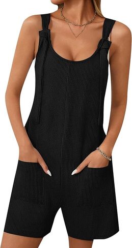 GRASWE Rompers for Women Fashion Ribbed Knit Jumpsuit Loose Outfit Wide Leg Summer One Piece Overalls in Kuwait