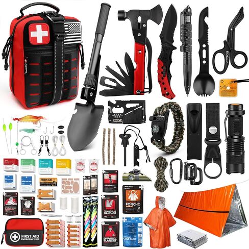 Survival First Aid Kit, 190 Pcs Survival Gear and Medical Supplies, Military IFAK EMT Molle Tactical Pouch for Outdoor, Camping, Hiking, Car, Vehicles and More (Black) in Saudi Arabia