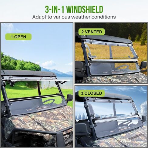3-IN-1 Flip Up Windshield for Ranger 570 Midsize, 1/5" Hard Coated Poly Front Flip Windscreen Compatible with Polaris Ranger Mid size 500 570 ETX EV 2015-2025 Accessories in Saudi Arabia