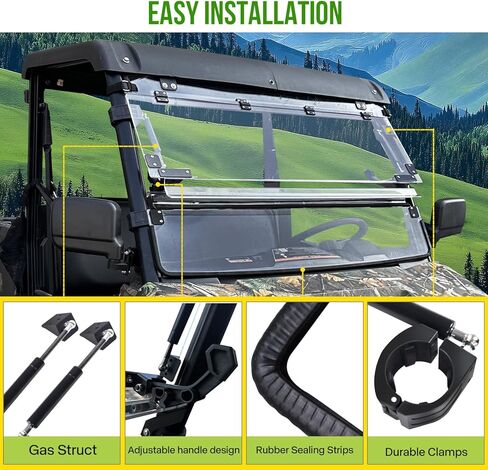 3-IN-1 Flip Up Windshield for Ranger 570 Midsize, 1/5" Hard Coated Poly Front Flip Windscreen Compatible with Polaris Ranger Mid size 500 570 ETX EV 2015-2025 Accessories in Saudi Arabia