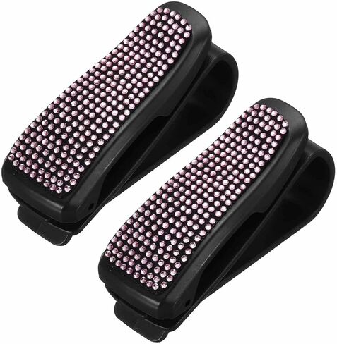 HARFINGTON 2 Pcs Bling Rhinestone Car Sunglass Holder, Car Glasses Clip Sunglasses Holder for Women Men Auto Visor Accessories Parts Ticket Card Receipt, Black in Saudi Arabia