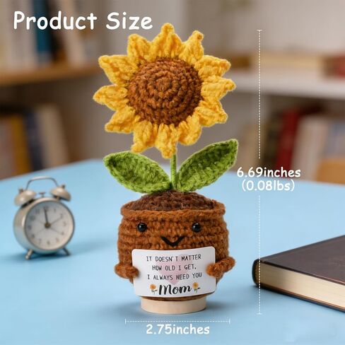 هدايا لعيد الأم: من الابنة والابن هدية عيد الفصح الصغيرة للأم المصنوعة يدويًا من الكروشيه، هدايا دمية عباد الشمس الصغيرة اللطيفة، فكرة هدية عيد الميلاد لديكور الأم المحبوك 6.69 × 2.75 بوصة in Kuwait