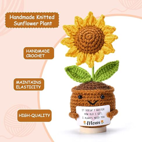 هدايا لعيد الأم: من الابنة والابن هدية عيد الفصح الصغيرة للأم المصنوعة يدويًا من الكروشيه، هدايا دمية عباد الشمس الصغيرة اللطيفة، فكرة هدية عيد الميلاد لديكور الأم المحبوك 6.69 × 2.75 بوصة in Kuwait