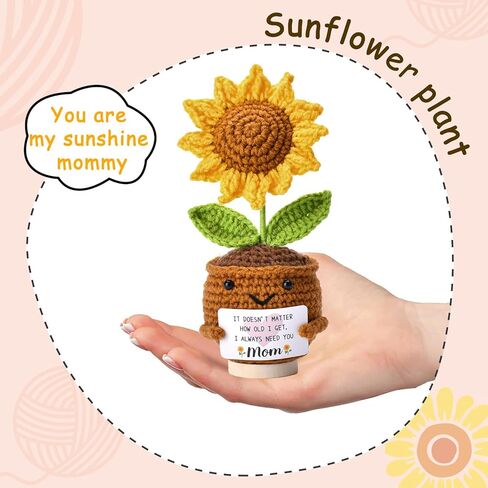 هدايا لعيد الأم: من الابنة والابن هدية عيد الفصح الصغيرة للأم المصنوعة يدويًا من الكروشيه، هدايا دمية عباد الشمس الصغيرة اللطيفة، فكرة هدية عيد الميلاد لديكور الأم المحبوك 6.69 × 2.75 بوصة in Kuwait