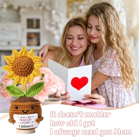 هدايا لعيد الأم: من الابنة والابن هدية عيد الفصح الصغيرة للأم المصنوعة يدويًا من الكروشيه، هدايا دمية عباد الشمس الصغيرة اللطيفة، فكرة هدية عيد الميلاد لديكور الأم المحبوك 6.69 × 2.75 بوصة in Kuwait