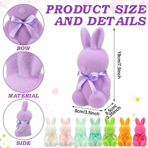 Wesiti 8 Pcs Flocked Bunny Easter Decorations with Bowtie 6.9 Inch Bunnies Figurines for Easter Centerpieces Spring Courtyard Lawn Garden Tabletop Sculpture Nursery Decor for Party Decoration Gift in Saudi Arabia