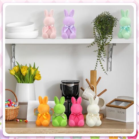 Wesiti 8 Pcs Flocked Bunny Easter Decorations with Bowtie 6.9 Inch Bunnies Figurines for Easter Centerpieces Spring Courtyard Lawn Garden Tabletop Sculpture Nursery Decor for Party Decoration Gift in Saudi Arabia