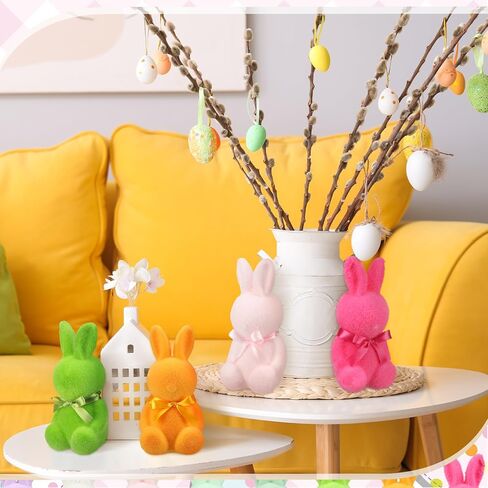 Wesiti 8 Pcs Flocked Bunny Easter Decorations with Bowtie 6.9 Inch Bunnies Figurines for Easter Centerpieces Spring Courtyard Lawn Garden Tabletop Sculpture Nursery Decor for Party Decoration Gift in Saudi Arabia