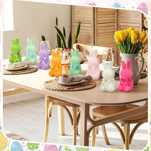 Wesiti 8 Pcs Flocked Bunny Easter Decorations with Bowtie 6.9 Inch Bunnies Figurines for Easter Centerpieces Spring Courtyard Lawn Garden Tabletop Sculpture Nursery Decor for Party Decoration Gift in Saudi Arabia