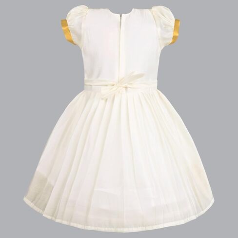 Girls Kerala Traditional Dress, White Cotton Blend with Gold Border, Puff Sleeve Kasavu Frock for Ages 4-7 Years in Saudi Arabia