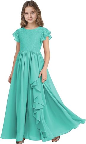 Rlweus Lace Short Sleeve Junior Bridesmaid Dresses for Wedding Pageant Gowns for Girls Chiffon Flower Girl Dress in Saudi Arabia