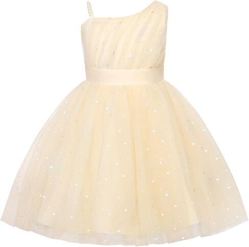 Uhnice Girls One Shoulder Tulle Party Dress with Pearled Strap Detachable Bow Knee Length Flower Girl Wedding Outfit in Saudi Arabia
