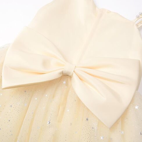 Uhnice Girls One Shoulder Tulle Party Dress with Pearled Strap Detachable Bow Knee Length Flower Girl Wedding Outfit in Saudi Arabia