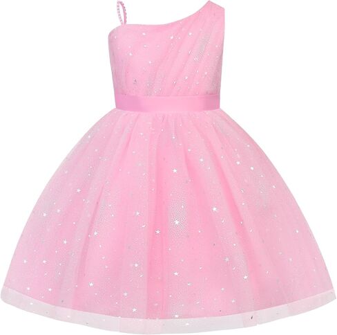 Uhnice Girls One Shoulder Tulle Party Dress with Pearled Strap Detachable Bow Knee Length Flower Girl Wedding Outfit in Saudi Arabia