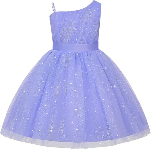 Uhnice Girls One Shoulder Tulle Party Dress with Pearled Strap Detachable Bow Knee Length Flower Girl Wedding Outfit in Saudi Arabia