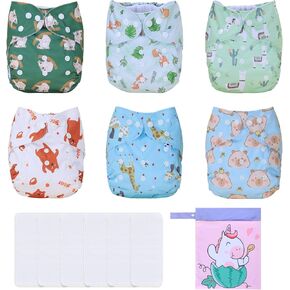 Baby Cloth Diapers Washable Reusable One Size Adjustable for Baby 10 Pack with 10 Pcs Microfiber Inserts, 1 Wet Bag in Saudi Arabia