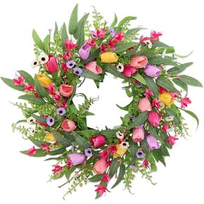 Spring Summer Wreaths for Front Door,22 Inch Artificial Spring Summer Daisy Wreath with Wildflowers,Ferns,Eucalyptus Leaves for Indoor Outdoor Wall Porch Festival Farmhouse Home Holiday Decor. in Saudi Arabia