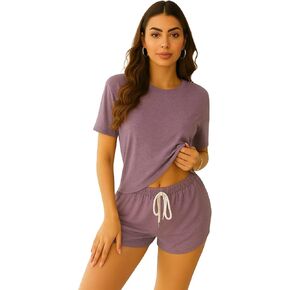 Women’s 2-Piece Pajama Set – Soft Short Sleeve Top and Drawstring Shorts Loungewear, Lightweight Sleepwear in Saudi Arabia