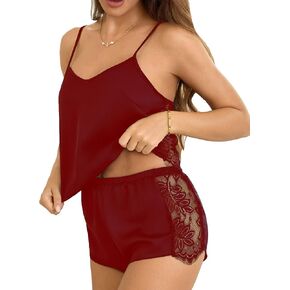 طقم بيجامة حريرية من Fem&Fata للنساء قطعتين طقم شورت كامي دانتيل ملابس نوم S-XXL in Kuwait