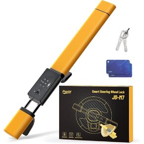 Smart Steering Wheel Lock with Password + IC Card + Keys Unlocking, Heavy-duty Car Anti-theft Device with Incorrect Entry Alarm & Anti-Tamper Alarm, Fits 8.9–16" Truck Van SUV Car Wheels, Yellow in Saudi Arabia