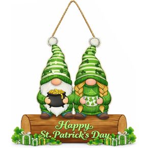 St. Patrick's Day Door Hanger Decor - 12" Wooden Lucky Gnomes Hanging Sign with Gold Pot & Shamrocks, Irish Welcome Plaque for Front Door Wall Porch Home Office Party Decorations in Saudi Arabia