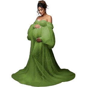 Pearl Tulle Maternity Dresses for Photoshoot 2026 Long Puffy Sleeves Off Shoulder Baby Shower Dress Pregnancy Gowns LU225 in Saudi Arabia