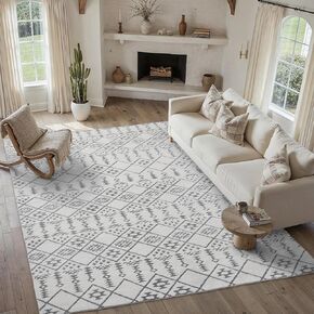 سجادة منطقة باللونين الأبيض والأسود مقاس 8 × 10، سجادة منفوشة مربعة الشكل لغرفة المعيشة، سجادة قابلة للغسل وغير قابلة للانزلاق، سجادة كبيرة غامضة لغرفة النوم والنوم والحمام والمنزل والديكور الجمالي والمكتب in Kuwait