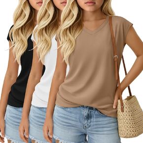 مجموعة من 3 قمصان للفتيات بأكمام قصيرة ورقبة على شكل حرف v وأكمام قصيرة للأطفال صيفية تي شيرت سادة غير رسمي قمصان ملابس من عمر 5 إلى 14 عامًا in Kuwait