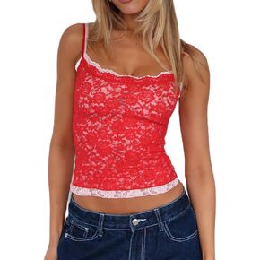 Women Y2k Lace Trim Camisole Spaghetti Strap Square Neck Sleeveless Slim Fitted Basics Going Out Tank Tops Shirts in Kuwait