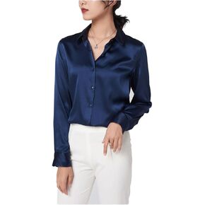 CLC Women's Satin Silk Long Sleeve Button Down Shirt Formal Work Blouse in Kuwait