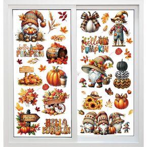 9 Sheets Fall Window Clings for Glass Windows, Hello Pumpkin Maple Leaves Truck Scarecrow Thankful Grateful Blessed Decals Double-Sided Stickers for Autumn Thanksgiving Harvest Party Home in Kuwait
