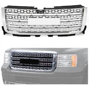 شبكة المصد الأمامي من KUAFU متوافقة مع 2011-2014 GMC Sierra 2500 HD 3500 HD لاستبدال 20966057 شواية ممتص الصدمات بدون شعار بلاستيك كروم فضي in Kuwait