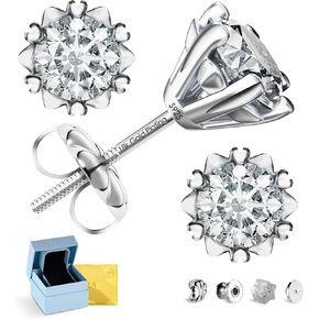 Moissanite Earrings Screw Back, D Color VVS1 Clarity Lab Created Hypoallergenic Moissanite Stud Earrings, 18K White Gold Plated 925 Sterling Silver Fake Diamond Stud Heart Earrings for Women Jewelry Gifts(0.5-3ct) in Saudi Arabia