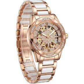 Luxury Women's Watch Stainless Steel Watch with a Ceramic Strap Stylish Luminous ，Waterproof Dainty Classic Luxury Diamond Elegant Dress Rose Gold Women's Watch for Small Wrists in Saudi Arabia