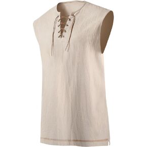 Mens Pirate Shirt Renaissance Costume Men Cotton Linen Lace Up Renaissance Shirt for Pirate Costume in Kuwait